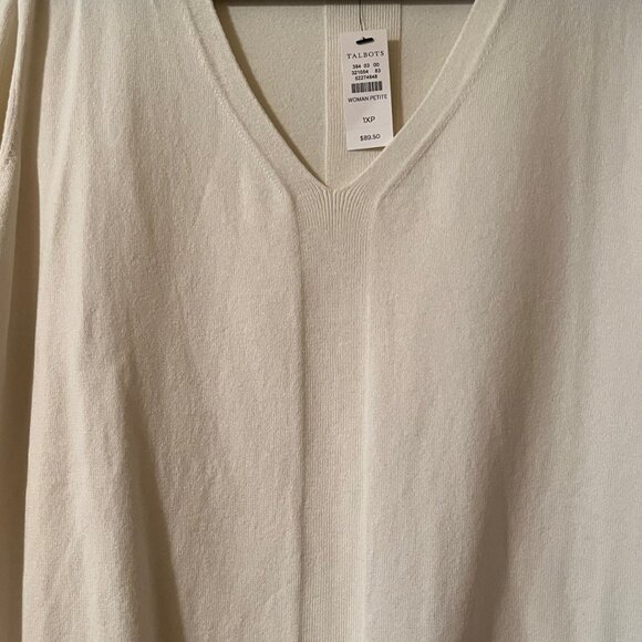 Talbots NWT Cream Cotton Blend Long-Sleeve V-Neck Sweater Size 1XP - Picture 2 of 9